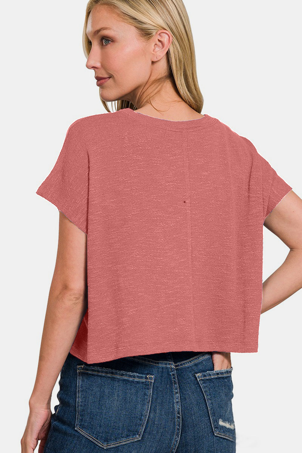 Zenana Round Neck Short Sleeve T-Shirt - TOPS - Rose