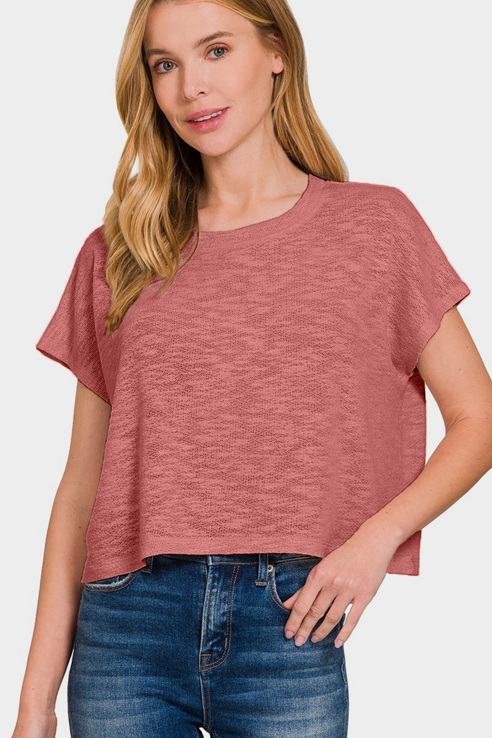 Zenana Round Neck Short Sleeve T-Shirt - TOPS - Rose