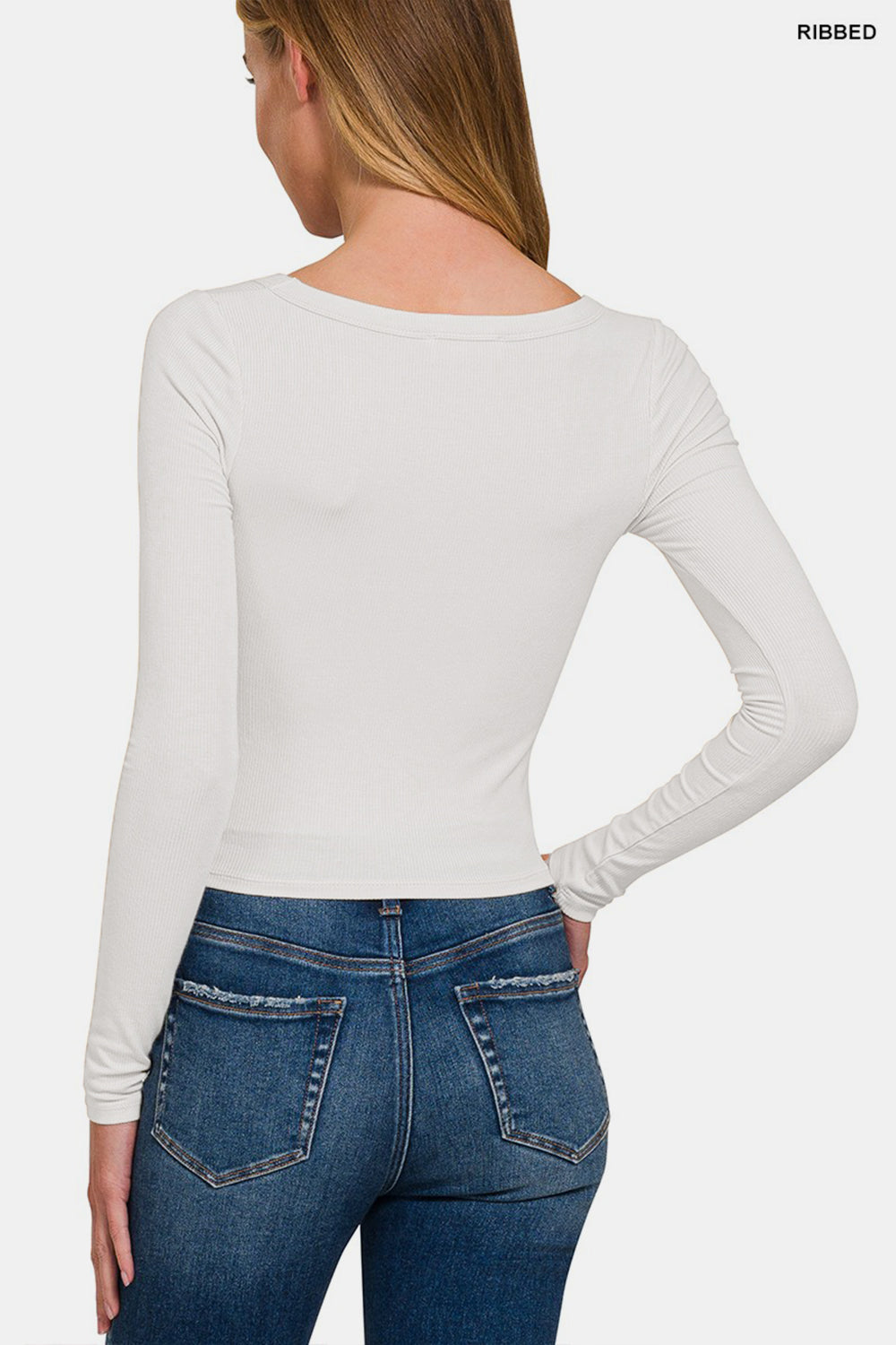 Zenana Scoop Neck Long Sleeve T-Shirt - TOPS - White