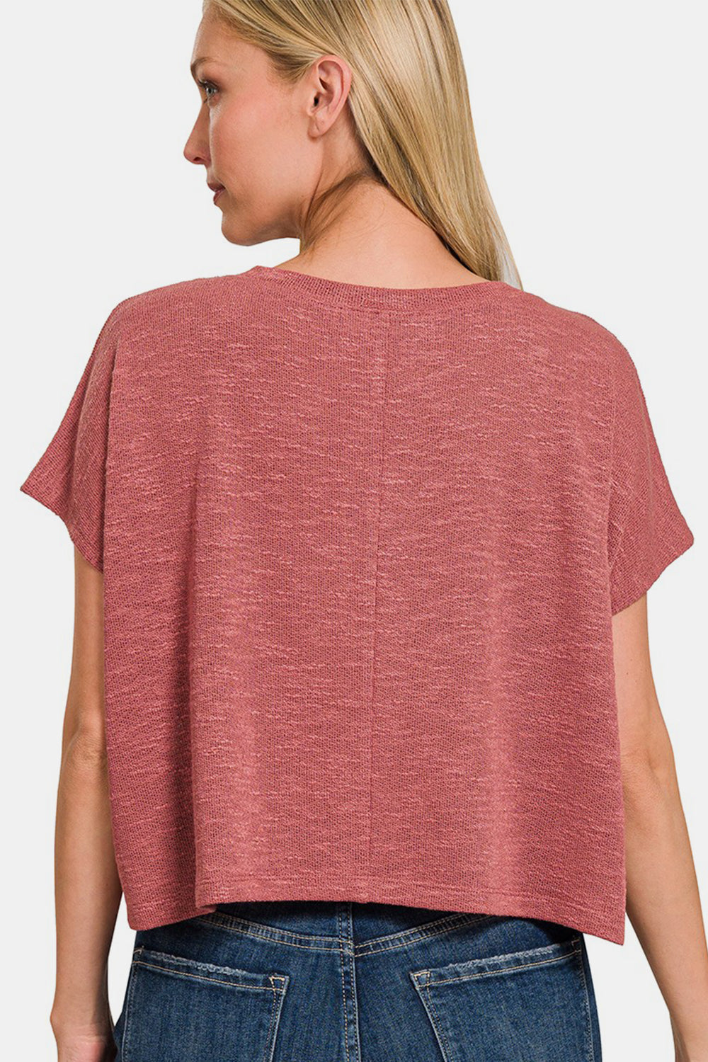 Zenana V-Neck Short Sleeve Crop T-Shirt - TOPS - Rose