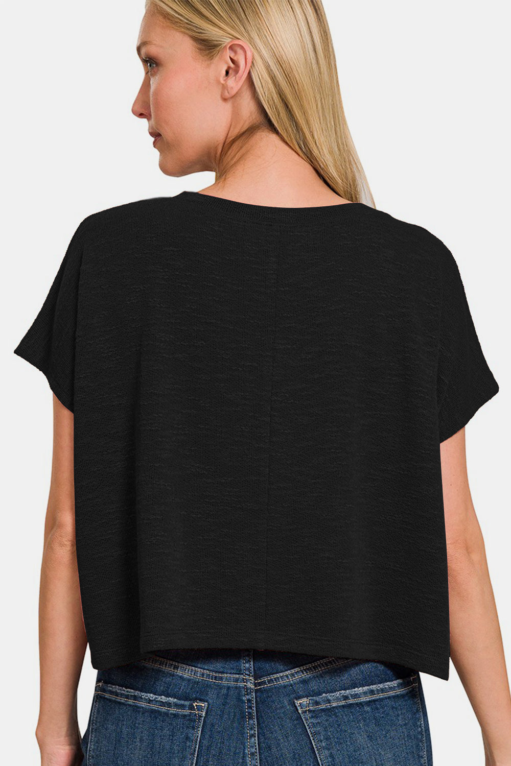 Zenana V-Neck Short Sleeve Crop T-Shirt - TOPS - Black