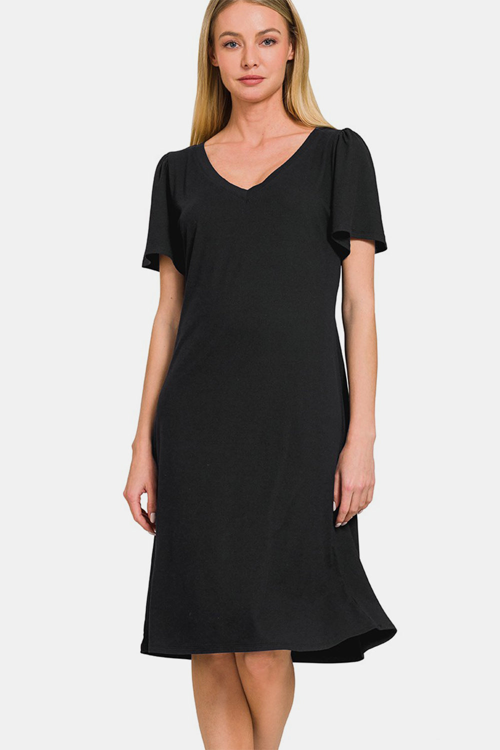 Zenana V-Neck Short Sleeve Dress - Black / S - DRESSES - Black