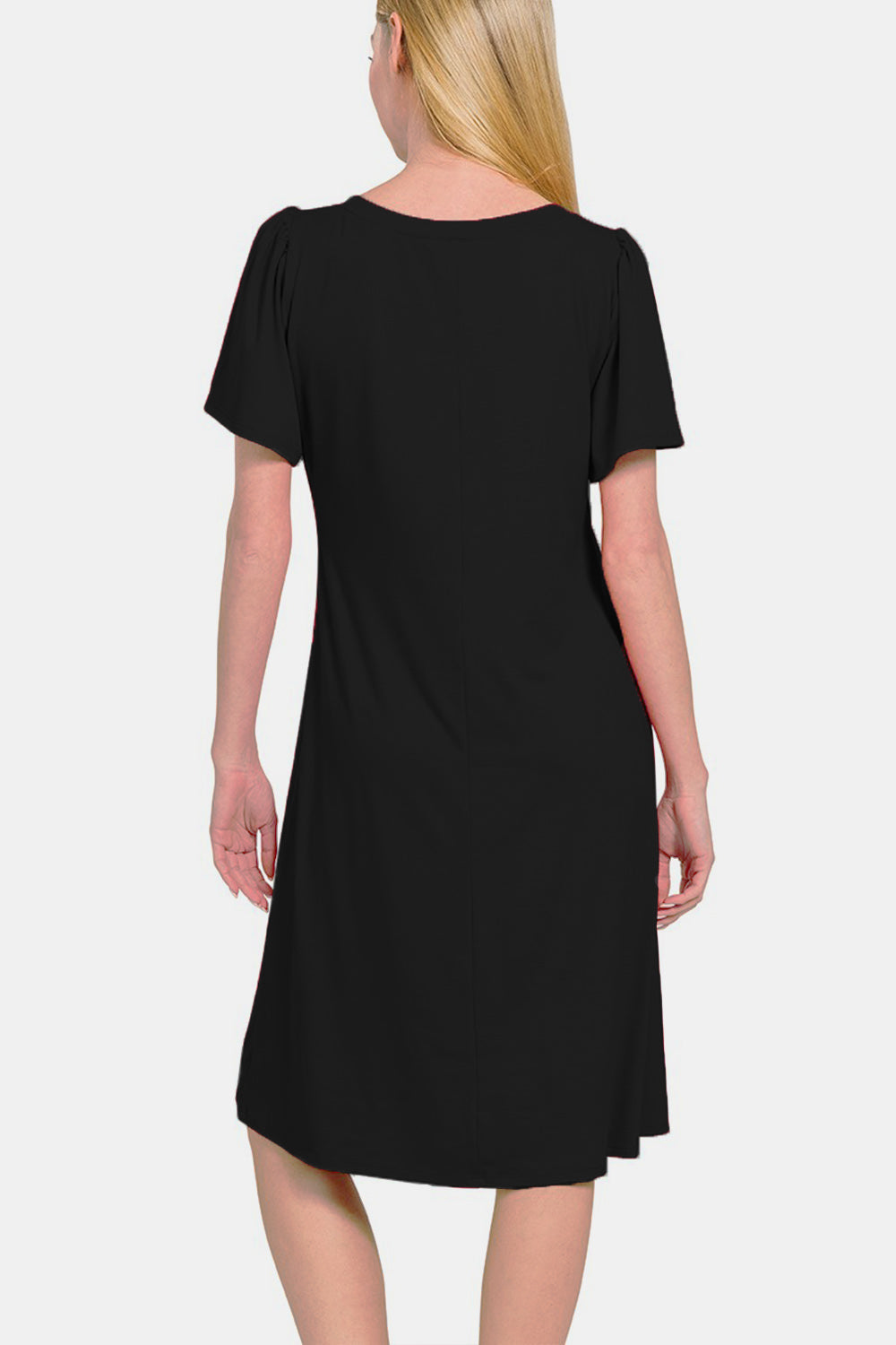 Zenana V-Neck Short Sleeve Dress - DRESSES - Black