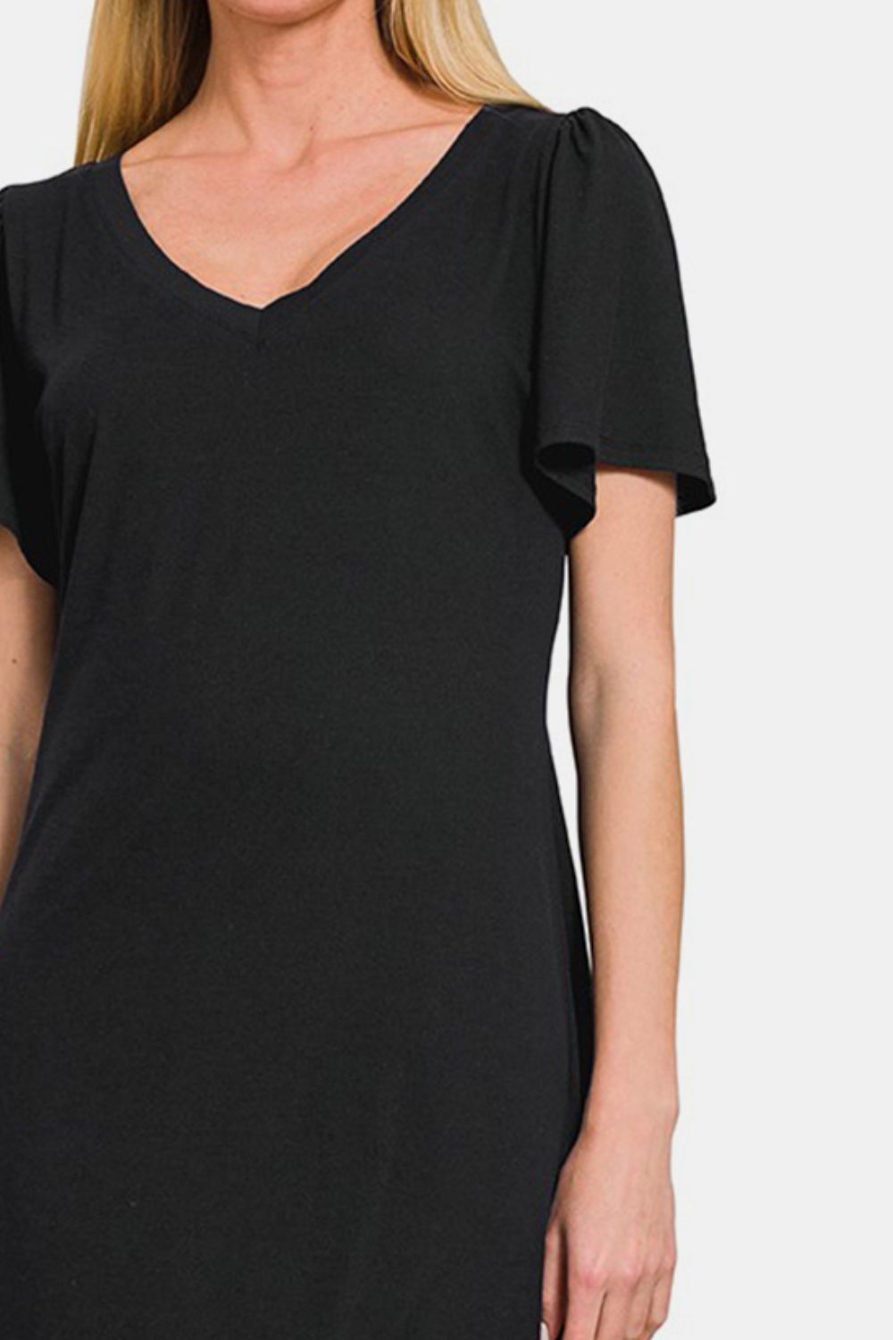 Zenana V-Neck Short Sleeve Dress - DRESSES - Black